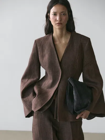 Massimo Dutti Blazer Ohne Revers Aus Leinen In Brown