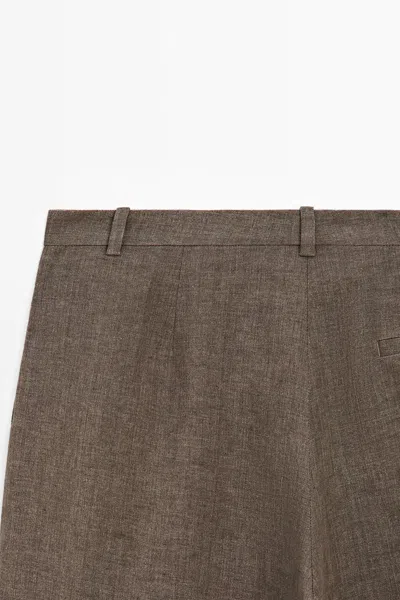 Massimo Dutti Linen Melange Darted Trousers In Brown
