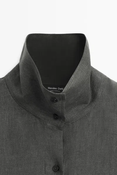 Massimo Dutti Linen Melange Overshirt With Buckle Details In Gray