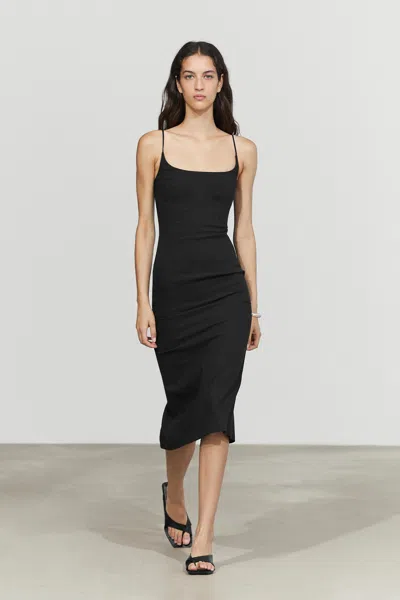 Massimo Dutti Vestito Midi Con Spalline Sottili In Lino In Black