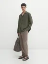 Massimo Dutti Hemdjacke Aus Leinen Mit Taschen In Khaki