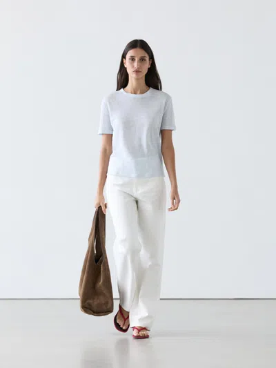 Massimo Dutti Linen Short Sleeve T In Blue