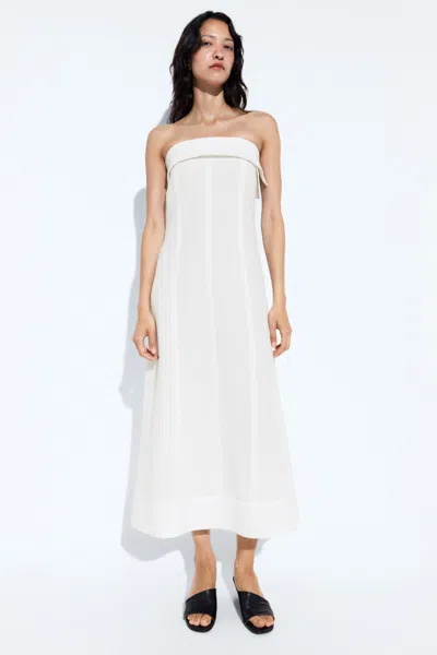 Massimo Dutti Linen Strapless Midi Dress In White