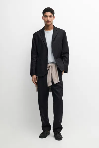 Massimo Dutti Linen Suit Blazer In Blue