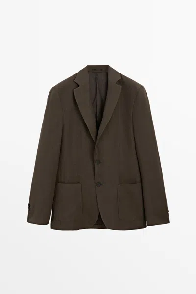 Massimo Dutti Americana Traje Lino In Brown