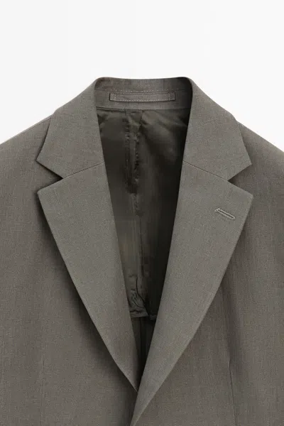 Massimo Dutti Linen Suit Blazer In Green