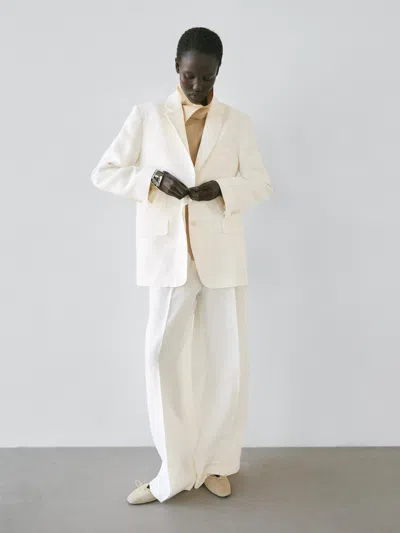 Massimo Dutti Linen Suit Blazer In White