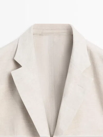 Massimo Dutti Linen Suit Blazer With Pocket Details In White