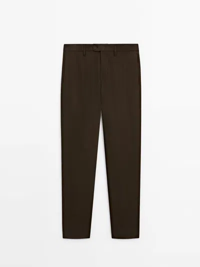 Massimo Dutti Linen Suit Trousers In Chocolate