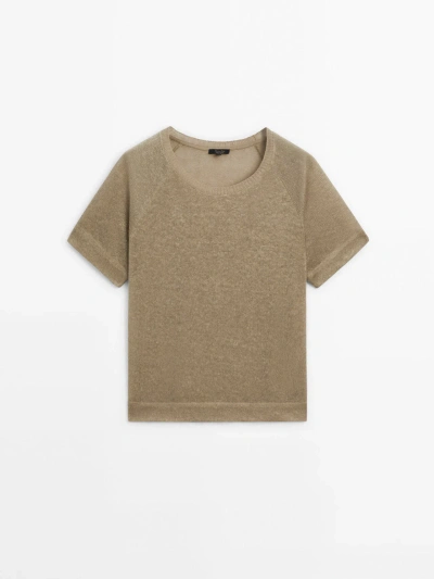 Massimo Dutti Linen T-shirt With Short Raglan Sleeves In Washed