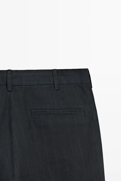 Massimo Dutti Linen Trousers With A Striped Pattern In Blue