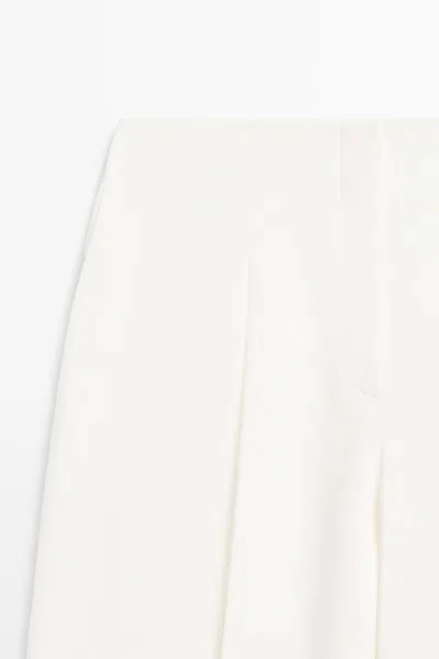 Massimo Dutti Linen Trousers With Darts In White
