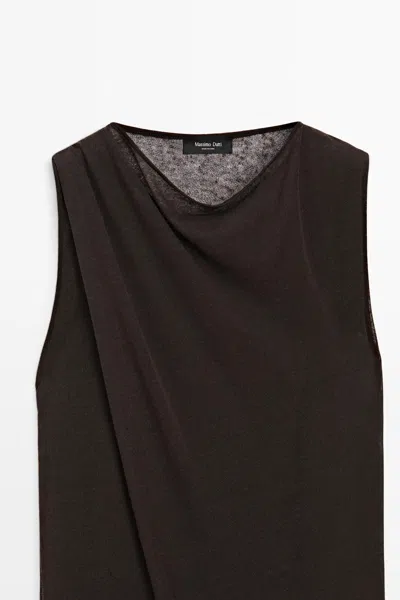 Massimo Dutti Linen Wrap Dress In Brown