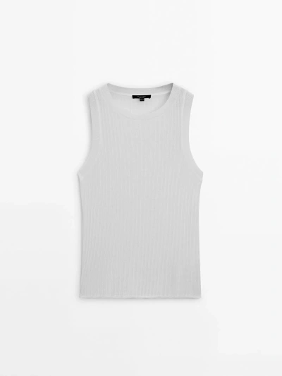 Massimo Dutti Sleeveless Open-knit Top In Gebrochen Weiss