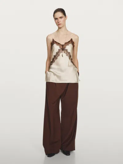 Massimo Dutti Long 100% Silk Camisole Top In Brown