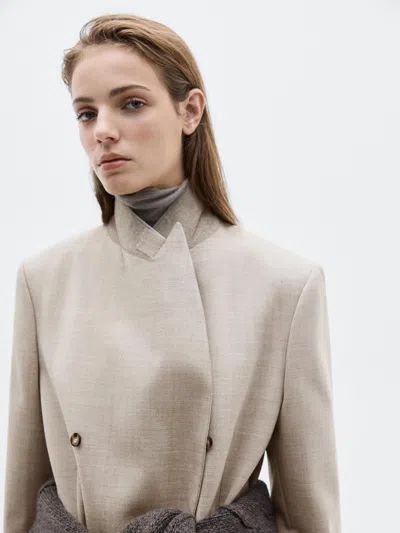 Massimo Dutti Long 100% Wool Double In Neutral