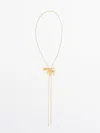 Massimo Dutti Long Adjustable Necklace With Flower Detail In Golden