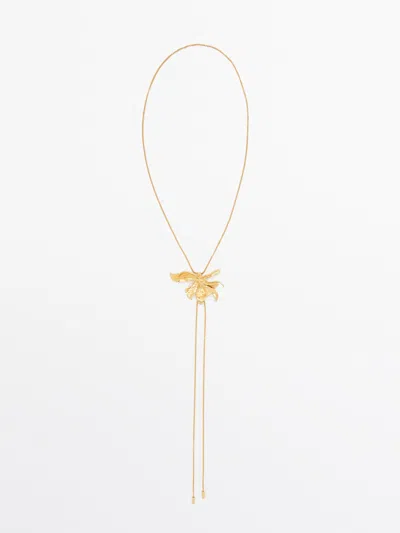 Massimo Dutti Long Adjustable Necklace With Flower Detail In Gold