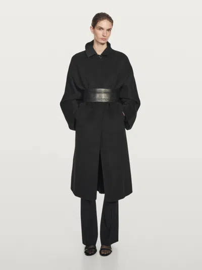 Massimo Dutti Long Batwing Sleeve Coat In Black