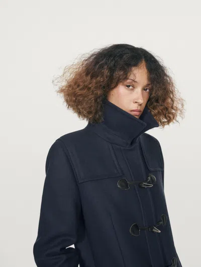 Massimo Dutti Long Coat With Toggles In Blue