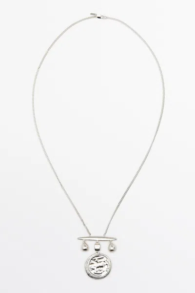 Massimo Dutti Long Coin Necklace In Silver