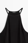 Massimo Dutti Long Contrast Halter Top In Black
