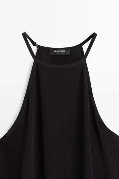 Massimo Dutti Long Contrast Halter Top In Black