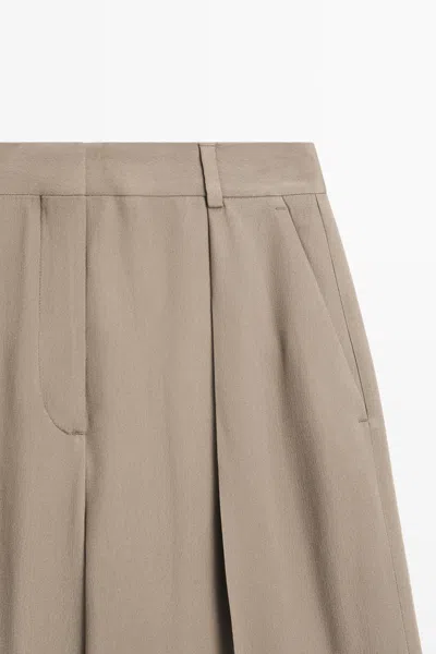 Massimo Dutti Long Darted Bermuda Shorts In Brown
