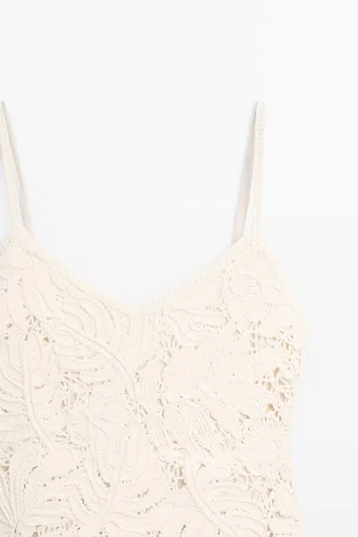 Massimo Dutti Long Dress With Crochet Detail In Neutral