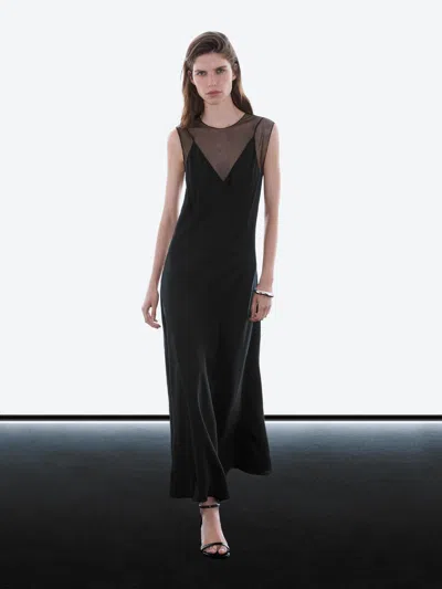 Massimo Dutti Long Dress With Sheer Detail In Black