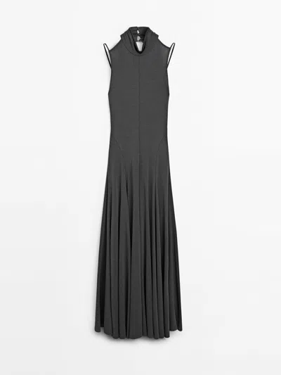 Massimo Dutti Long Flared Halter Dress In Grey