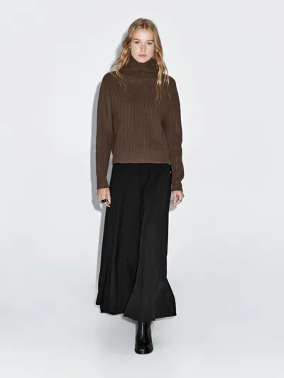 Massimo Dutti Long Flared Skirt With Button Details In Black