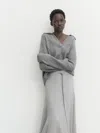 Massimo Dutti Long Flounce Skirt With Belt In Pearl Grey