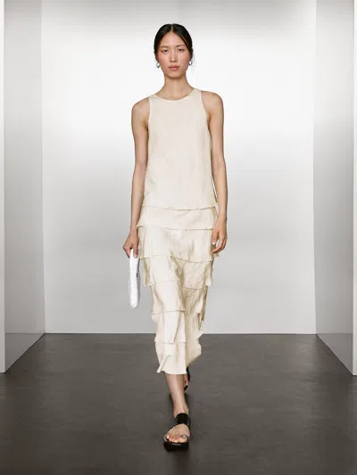 Massimo Dutti Long Flowing Dress With Ruffles In White