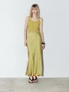Massimo Dutti Long Flowing Satin Skirt In Green