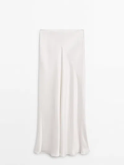 Massimo Dutti Long Flowing Skirt In Cream