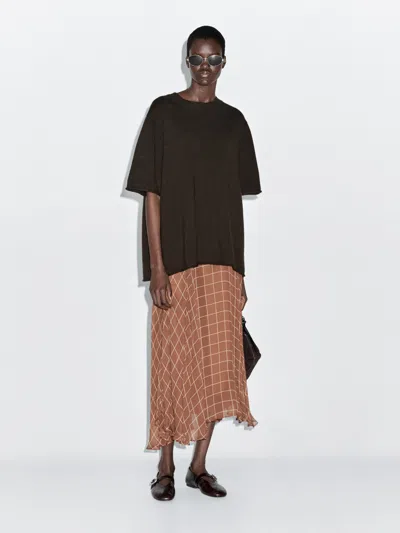 Massimo Dutti Long Flowing Skirt With Checked Detail In Multi