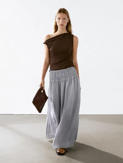 Massimo Dutti Long Flowing Skirt With Gathered Detail In Multi