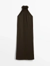 Massimo Dutti Long Halter Dress In Chocolate