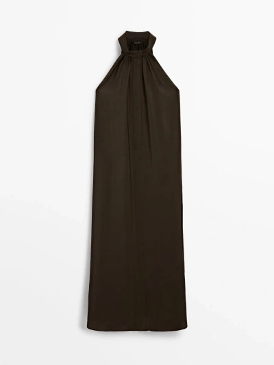 Massimo Dutti Long Halter Dress In Chocolate