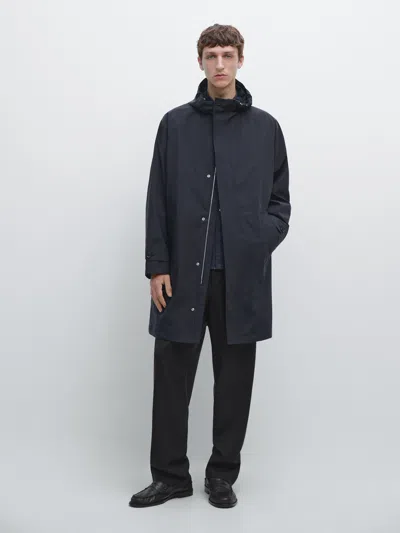 Massimo Dutti Long Hooded Parka In Blue