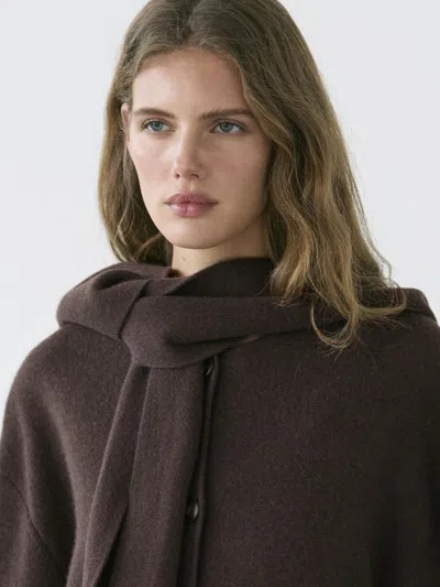 Massimo Dutti Long Jacket With Scarf Hood Detail In Brown