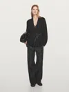 Massimo Dutti Long Knit Cardigan With Belt In Black