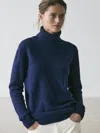 Massimo Dutti Long Knit Turtleneck Sweater In Blue