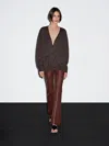 Massimo Dutti Long Linen Blend Knit Cardigan In Brown