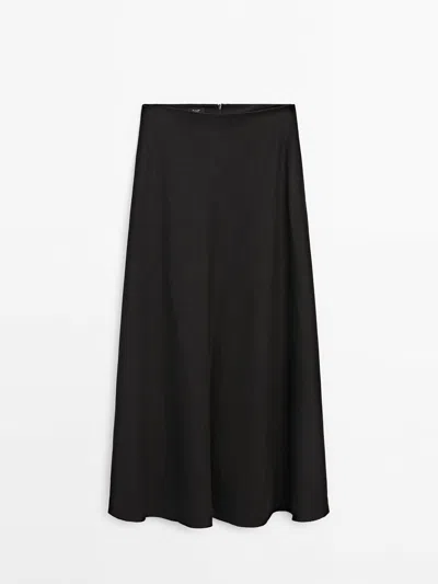 Massimo Dutti Long Linen Skirt In Black