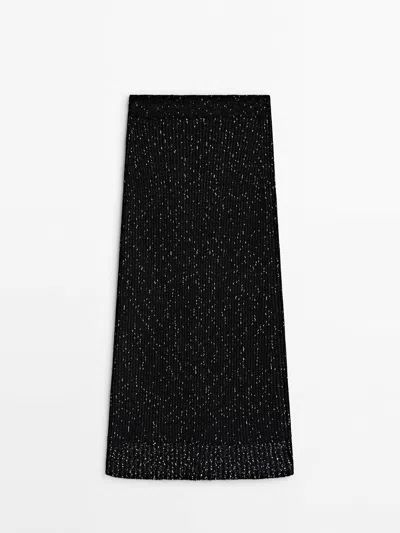 Massimo Dutti Long Moulin Knit Skirt In Black