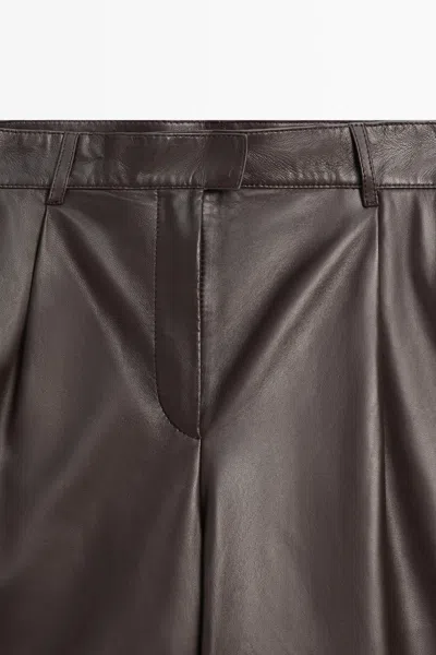 Massimo Dutti Long Nappa Leather Bermuda Shorts In Animal Print