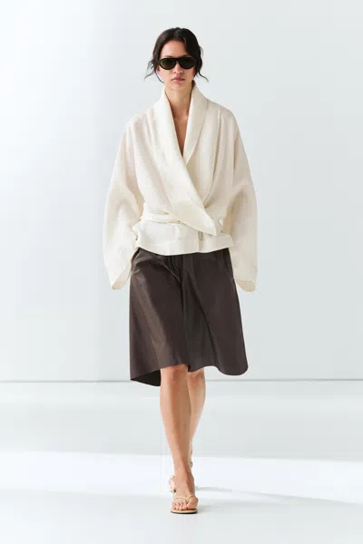 Massimo Dutti Long Nappa Leather Bermuda Shorts In Brown