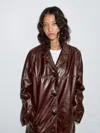 Massimo Dutti Long Nappa Leather Coat In Brown
